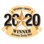 A gold star with the words " readers choice 2 0 2 0 winner arizona daily star ".