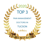 A gold wreath with the words " top 3 pain management doctors in tucson ".
